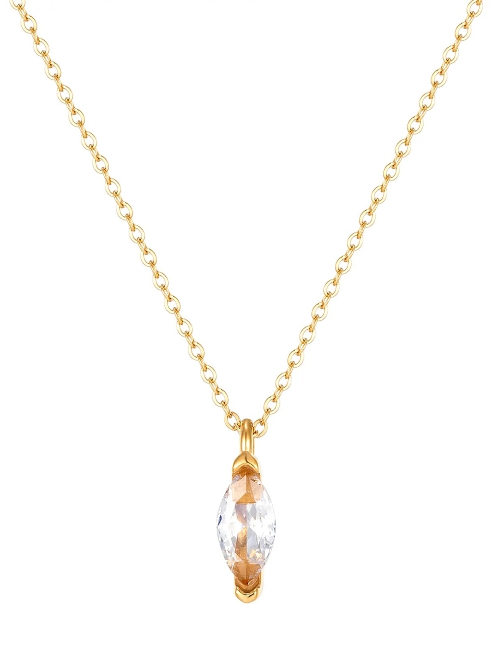 Gold Necklace with Clear Marquise Crystal Pendant